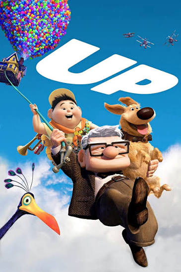 Ilustración original de Up con una casa elevada por globos